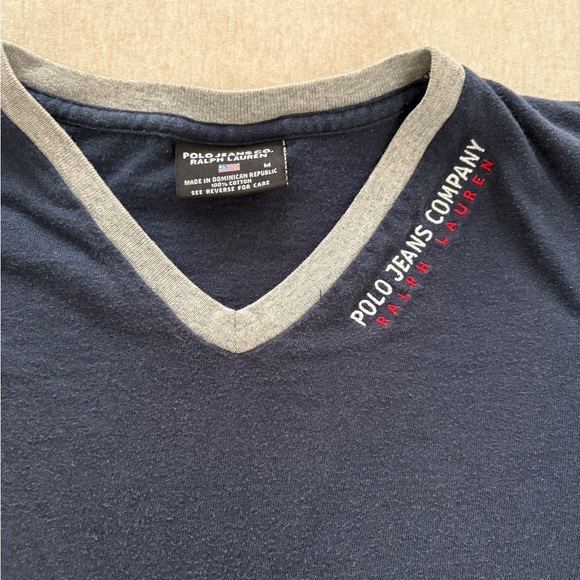 Vintage Polo Jeans Co Ralph Lauren Navy and Gray Short Sleeve Tee - Picture 2 of 4